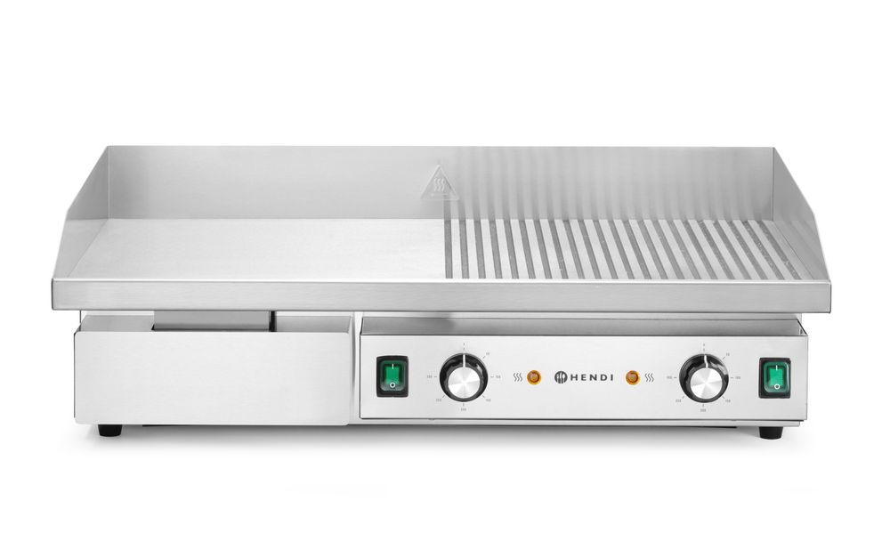 Grill, halb glatt, halb gerippt, HENDI, Budget Line, 400V/4400W, 720x460x(H)241mm