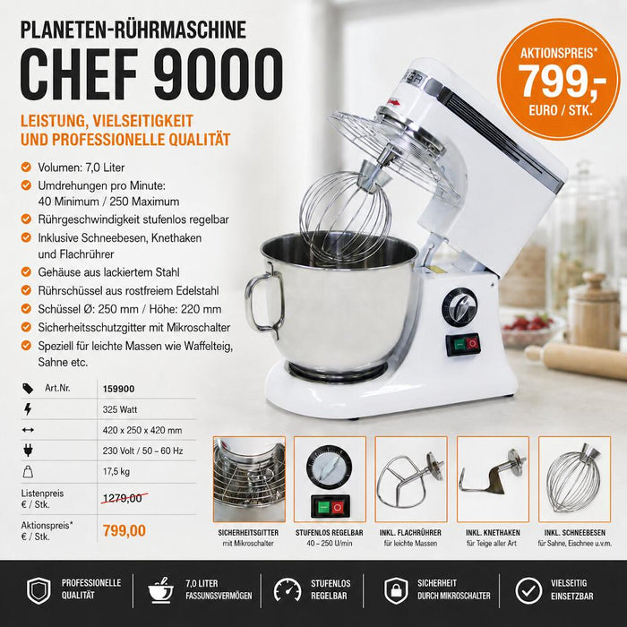 SCHNEIDER Planeten-Rührmaschine Chef 9000 – 7 Liter, 325 Watt