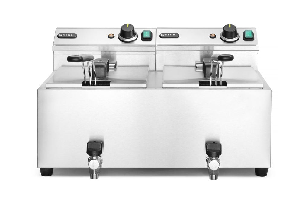 Fritteuse Profi Line mit Ablasshahn, 2×8 l, HENDI, Profi Line, 16L, 230V/7000W, 610x515x(H)369mm