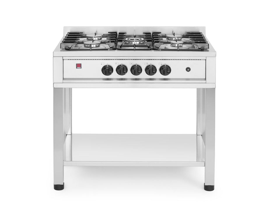 Gasherd - 5 Kochfelder, offener Unterbau, HENDI, Kitchen Line, 14,3kW, 900x640x(H)910mm