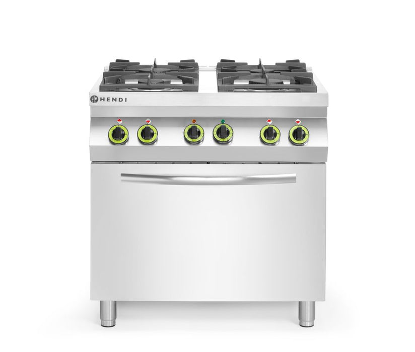 Gasherd 4-flammig mit Ofen GN 1/1, HENDI, Kitchen Line, 230V/3000W, 19kW, 800x722x(H)900mm