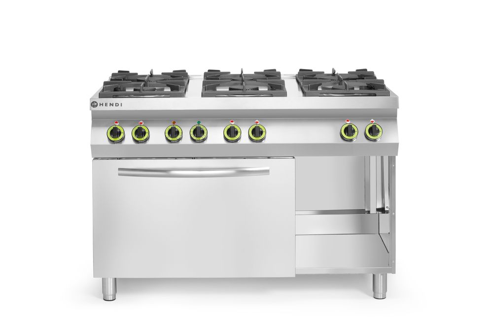 Gasherd Kitchen Line 6-flammig mit Ofen GN 1/1, HENDI, Kitchen Line, 230V/3000W, 28,5kW, 1200x722x(H)900mm