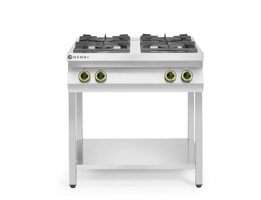 Gasherd Kitchen Line 4-flammig, offener Unterbau, HENDI, Kitchen Line, 19kW, 800x700x(H)900mm