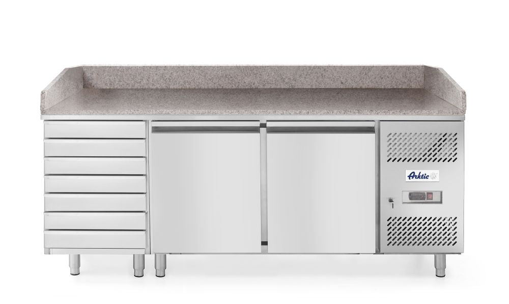 Pizzatisch, zweitürig mit 7 Schubladen 280L, Arktic, 250L, 230V/250W, 2020x802x(H)1000mm
