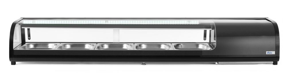 Sushi-Vitrine, Arktic, Fassungsvermögen: 5x GN 1/2 (H)40 mm (im Lieferumfang enthalten)., Schwarz, 230V/190W, 1800x420x(H)265mm