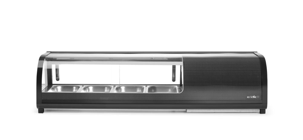 Sushi-Vitrine, Arktic, Im Lieferumfang enthalten: 4x GN 1/3 (H) 40 mm., GN 1/3, Schwarz, 230V/190W, 1177x426x(H)296mm
