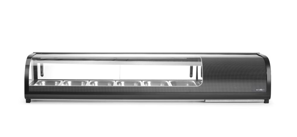 Sushi-Vitrine, Arktic, Im Lieferumfang enthalten: 6x GN 1/3 (H) 40 mm., GN 1/3, Schwarz, 230V/190W, 1529x426x(H)296mm