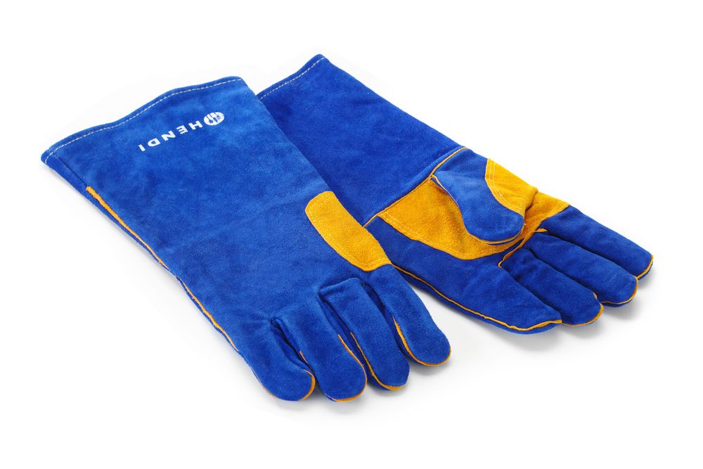 Hitzebeständige Handschuhe, Leder, HENDI, Blau, (L)410mm