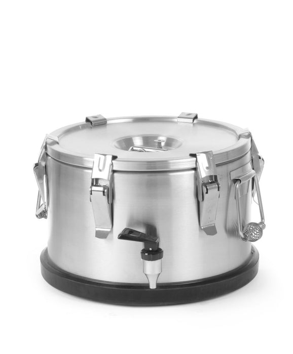 Isolierter tragbarer Behälter - mit Ablasshahn, HENDI, Profi Line, 10L, Silber, ⌀330x(H)220mm
