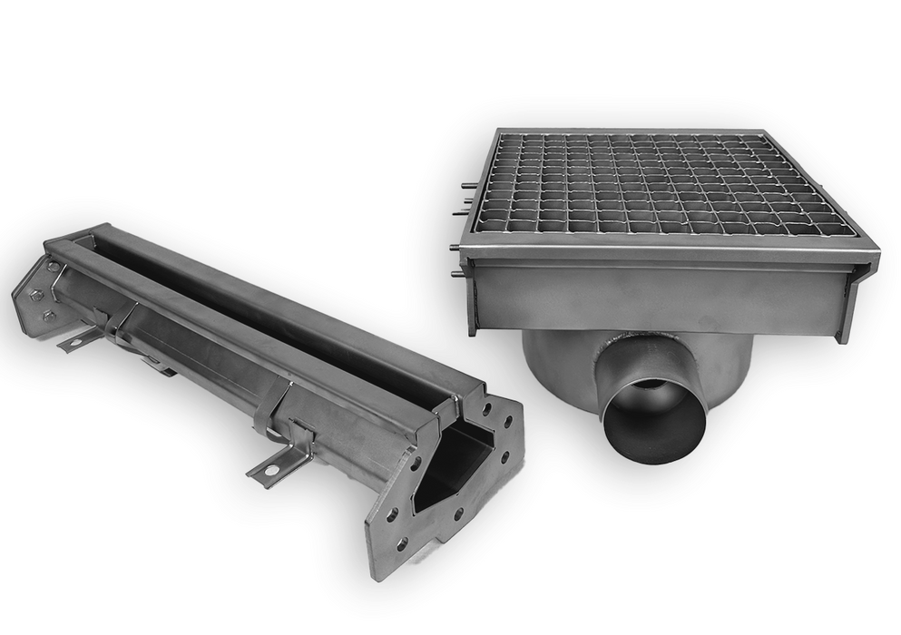 CombiSteel Edelstahlabfluss 300 × 265 Mit 2 Ausgängen Für Schlitzrinne
