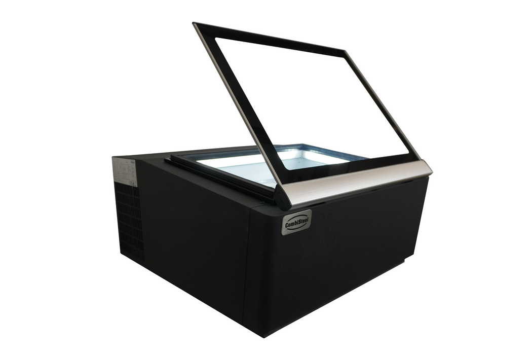 CombiSteel Tischmodell Speiseisvitrine Schwarz Öffnet Auf Der Bedienung Seite