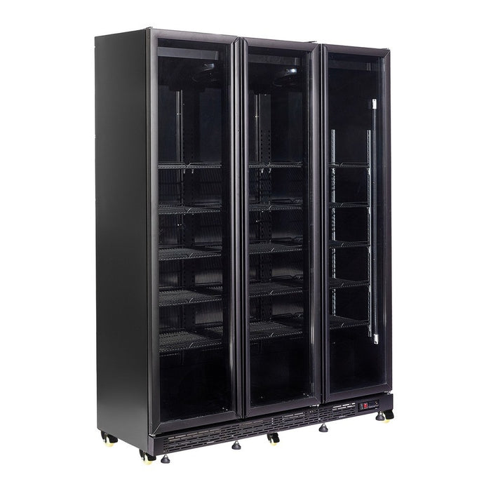 CombiSteel Kühlschrank 3 Glastüren Schwarz Nap-1200 Ht - Mit Türheizung