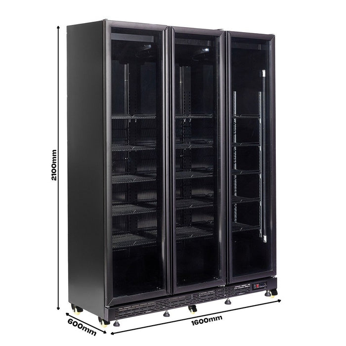 CombiSteel Kühlschrank 3 Glastüren Schwarz Nap-1200 Ht - Mit Türheizung