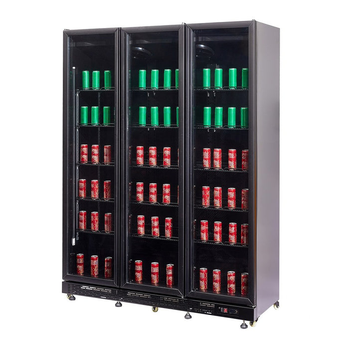 CombiSteel Kühlschrank 3 Glastüren Schwarz Nap-1200 Ht - Mit Türheizung