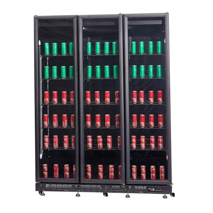CombiSteel Kühlschrank 3 Glastüren Schwarz Nap-1200 Ht - Mit Türheizung