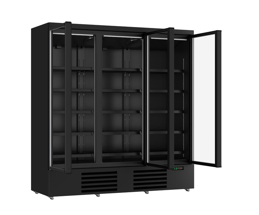 CombiSteel Kühlschrank 3 Glastüren Schwarz Jde-1530R Bl