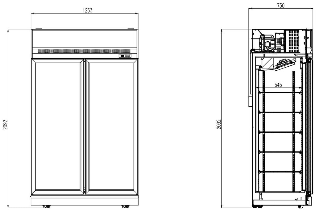 CombiSteel Kühlschrank 2 Glastüren Ins-1000R