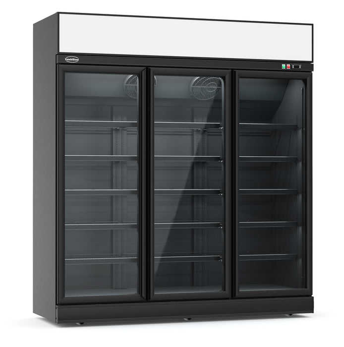 CombiSteel Kühlschrank 3 Glastüren Schwarz Ins-1530R Bl