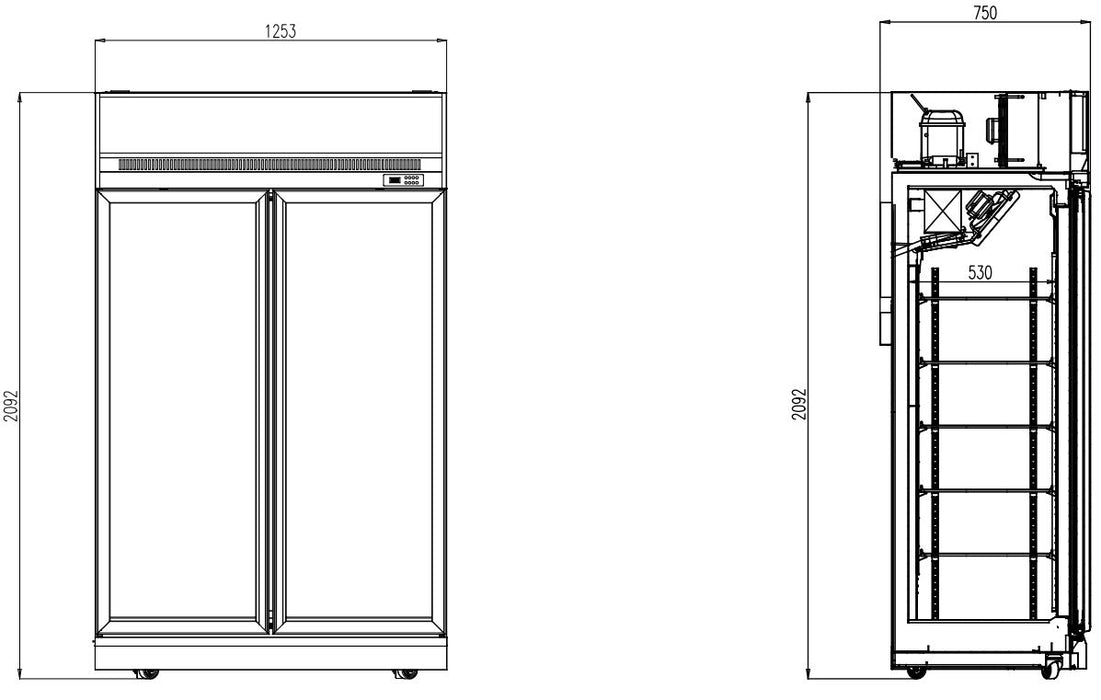 CombiSteel Tiefkühlschrank 2 Glastüren Schwarz Ins-1000F Bl **Achtung, Es Liegt Ein Erhöhter Einschatlstrom Vor, Sodass Ein L