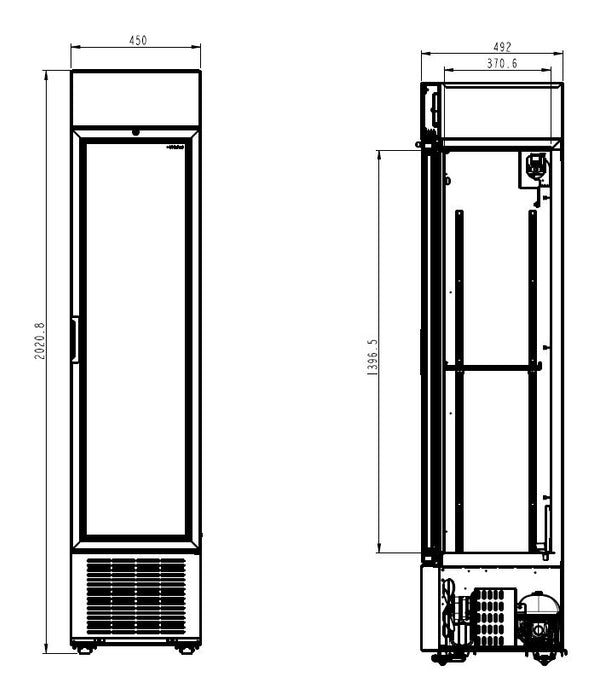CombiSteel Kühlschrank 1 Glastür Schwarz 232L