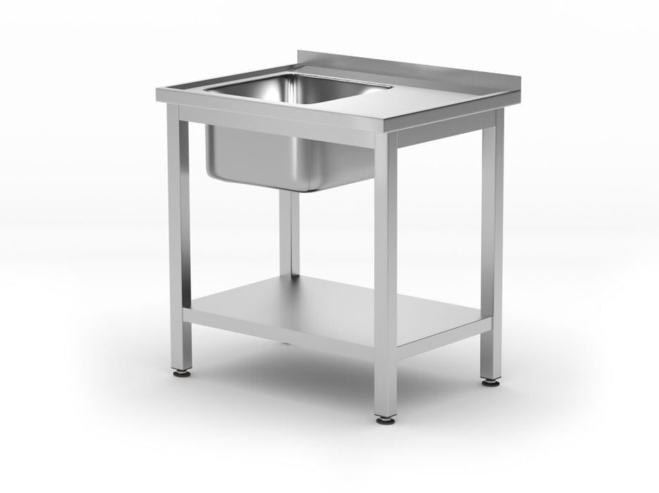 Waschtisch mit Ablage – verschraubt, Tiefe 600 mm, HENDI, Profi Line, Linke Seite, 800x600x(H)850mm