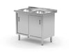 Tisch mit 2 Spülbecken, Schrank – verschweißt, mit Schiebetüren, HENDI, Profi Line, 1000x600x(H)850mm