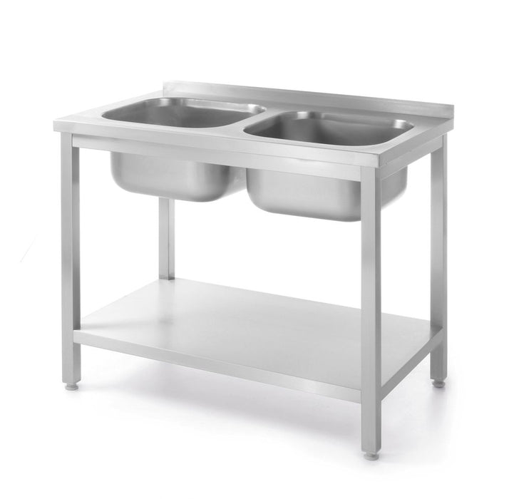 Tisch mit 2 Spülbecken und Ablage, verschraubt, HENDI, Kitchen Line, 1000x600x(H)850mm