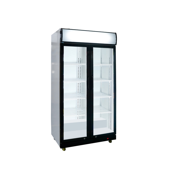 Stalgast Glastür-Kühlschrank mit Werbedisplay, zwei Flügeltüren, 870x605x1996 (BxTxH)