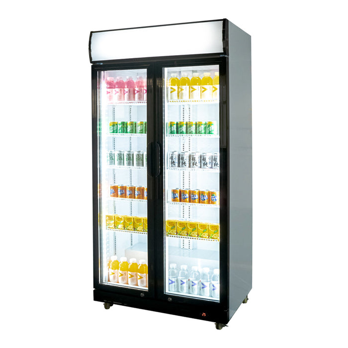 Stalgast Glastür-Kühlschrank mit Werbedisplay, zwei Flügeltüren, 870x605x1996 (BxTxH)