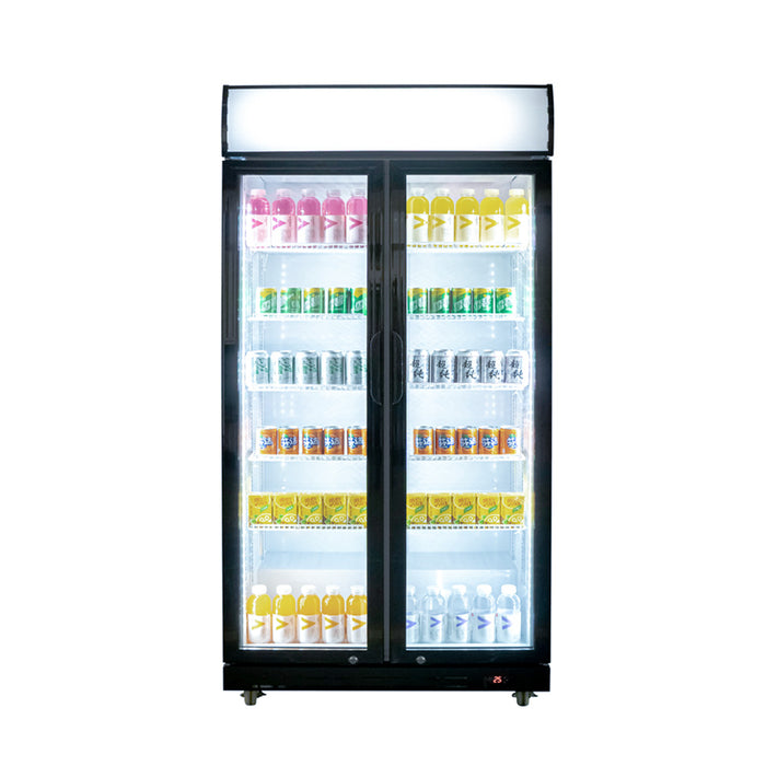 Stalgast Glastür-Kühlschrank mit Werbedisplay, zwei Flügeltüren, 870x605x1996 (BxTxH)