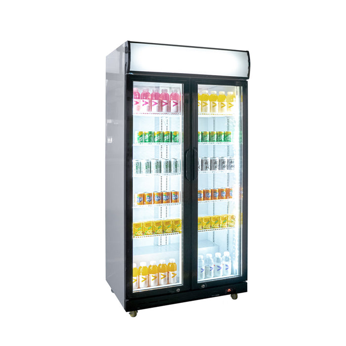 Stalgast Glastür-Kühlschrank mit Werbedisplay, zwei Flügeltüren, 870x605x1996 (BxTxH)