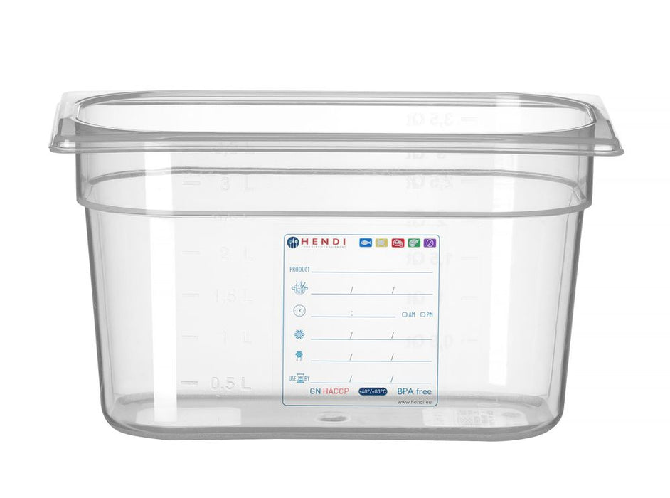 Gastronorm-Behälter 1/4, HENDI, GN 1/4, 4L, Transparent, 265x162x(H)150mm