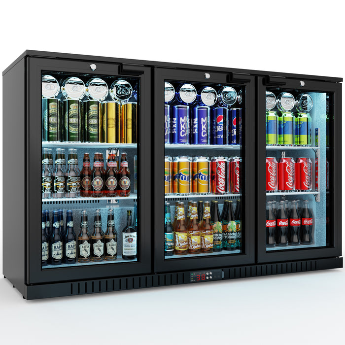 Bar Display Cooler, drei Flügeltüren, 1350x530x835 mm (BxTxH), schwarz