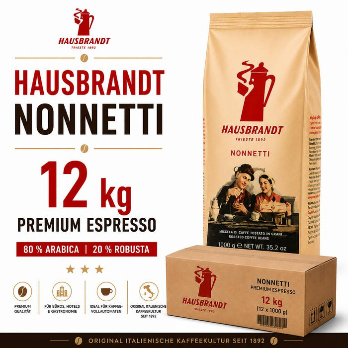 Hausbrandt Nonnetti Espresso Kaffeebohnen – Original italienische Espressobohnen für Vollautomaten & Siebträger