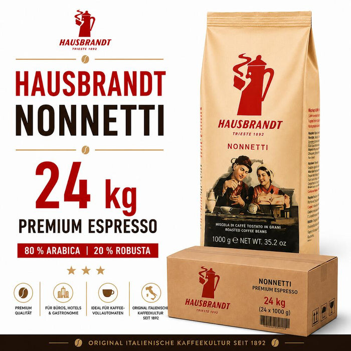 Hausbrandt Nonnetti Espresso Kaffeebohnen – Original italienische Espressobohnen für Vollautomaten & Siebträger
