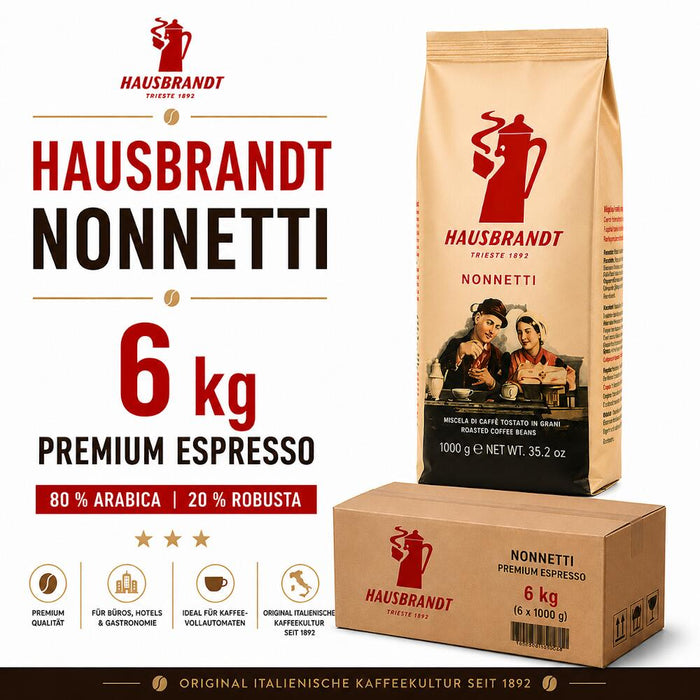 Hausbrandt Nonnetti Espresso Kaffeebohnen – Original italienische Espressobohnen für Vollautomaten & Siebträger