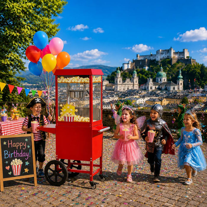 Popcorn-Maschine mit Fahrgestell HENDI Rot – Professioneller Popcornwagen für Events, Kino & Gastronomie
