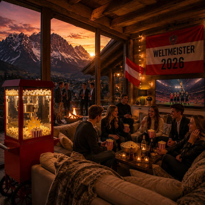 Popcorn-Maschine mit Fahrgestell HENDI Rot – Professioneller Popcornwagen für Events, Kino & Gastronomie