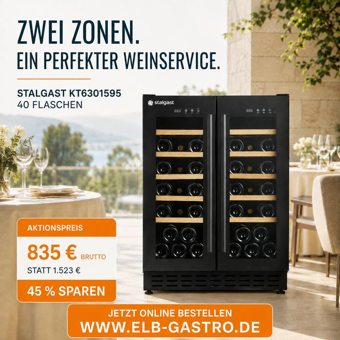 STALGAST Weinkühlschrank mit 2 Temperaturzonen – 40 Flaschen