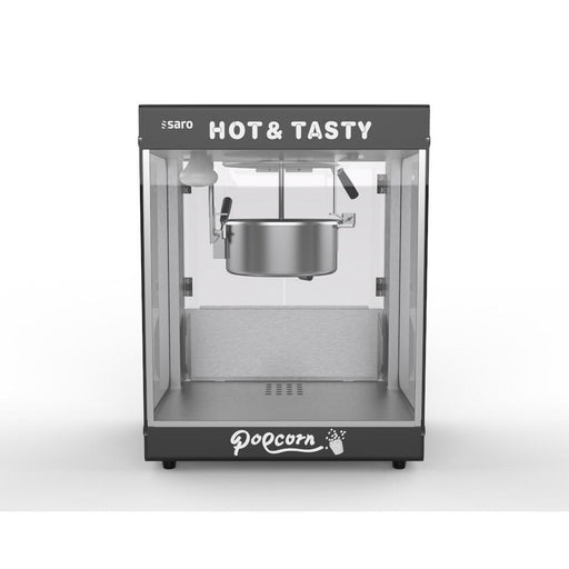 Schwarze SARO Popcornmaschine JUGO mit LED-Beleuchtung