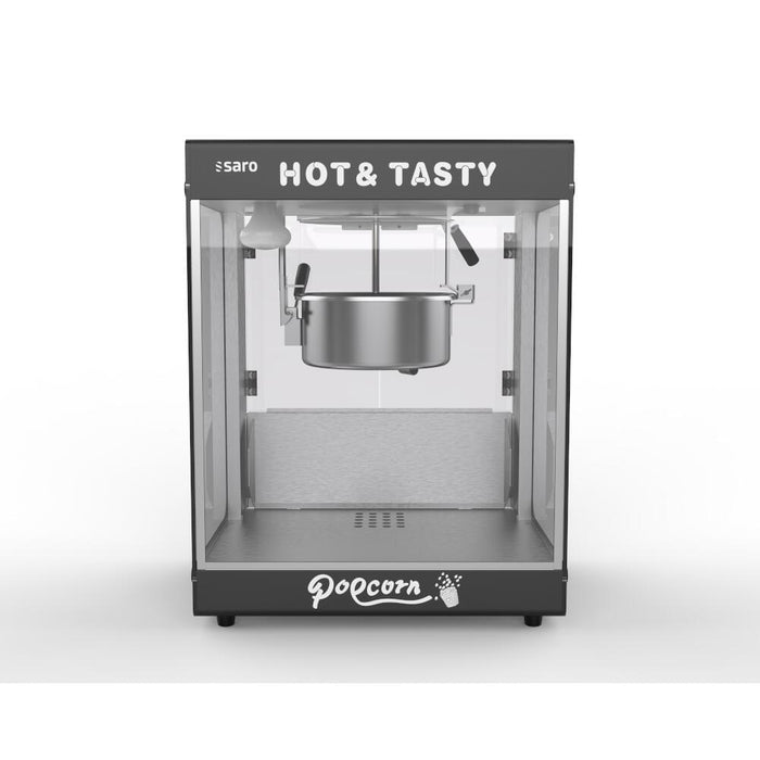 Schwarze SARO Popcornmaschine JUGO mit LED-Beleuchtung