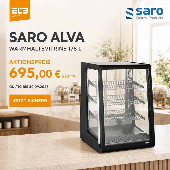SARO ALVA Warmhaltevitrine 178 L mit LED & 3 Rosten