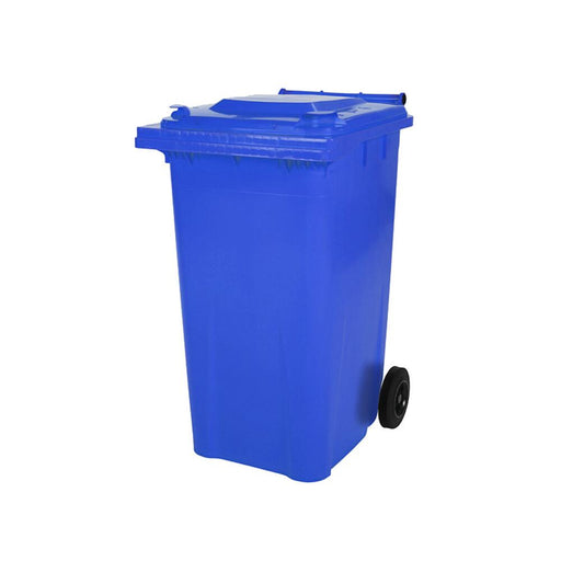 Contenitore per rifiuti grande blu, a 2 ruote