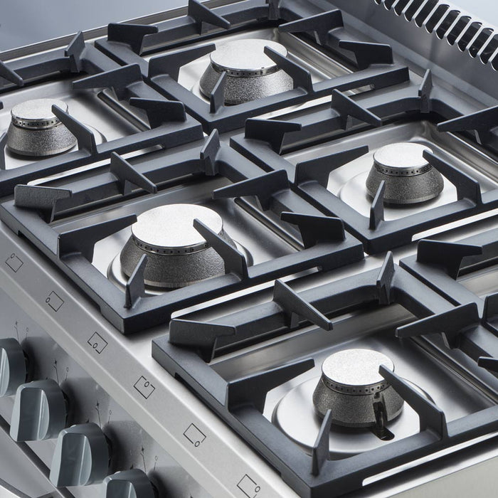 Gasherd ECO 6 Brenner mit Elektro-Heißluftofen (600 x 400 mm / GN 1/1) Serie 700 ND - G20, 6-Brenner (6x3,5 kW) - ELB Gastro