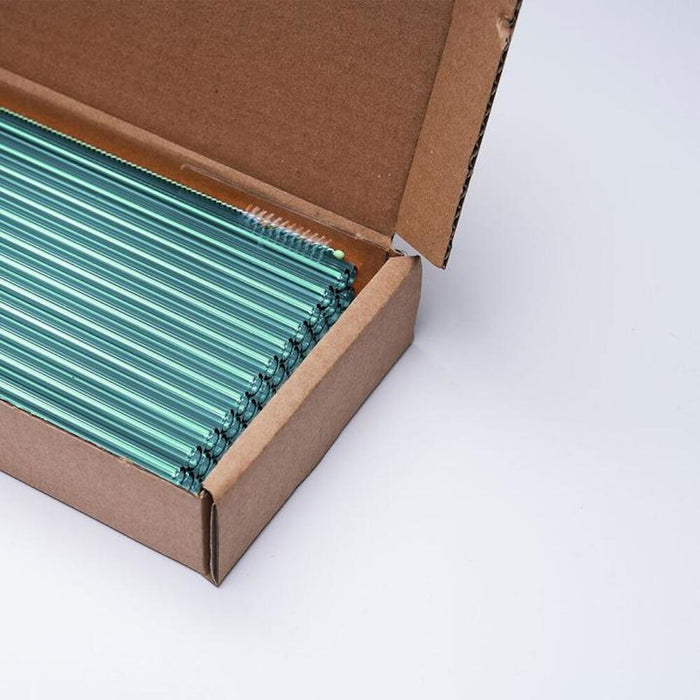 Farbige Glas Trinkhalme (50 Stück), getempert, Länge 15 cm, ø 8 mm inkl. 1 x Reinigungsbürste - ELB Gastro