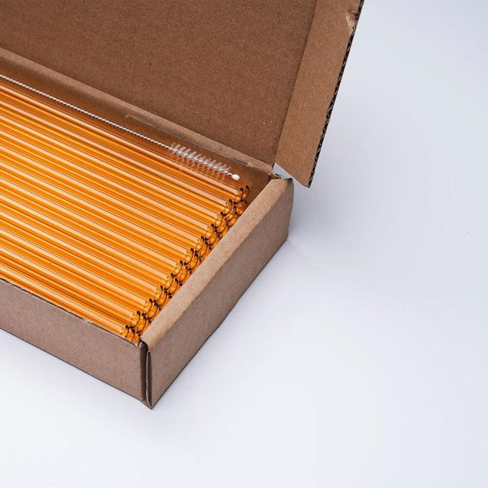 Farbige Glas Trinkhalme (50 Stück), getempert, Länge 20 cm, ø 8 mm inkl. 1 x Reinigungsbürste - ELB Gastro