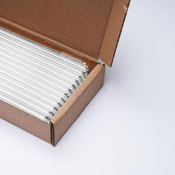 Farbige Glas Trinkhalme (50 Stück), getempert, Länge 20 cm, ø 8 mm inkl. 1 x Reinigungsbürste - ELB Gastro