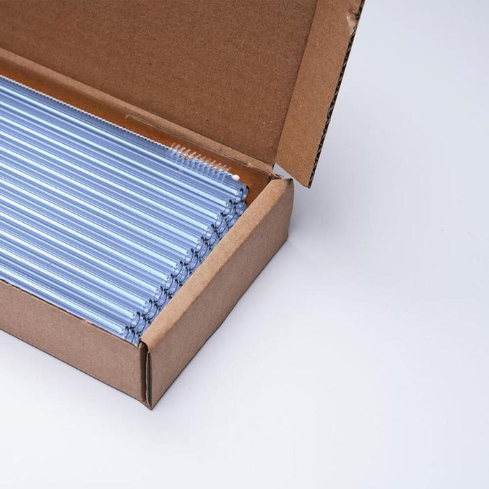 Farbige Glas Trinkhalme (50 Stück), getempert, Länge 15 cm, ø 8 mm inkl. 1 x Reinigungsbürste - ELB Gastro