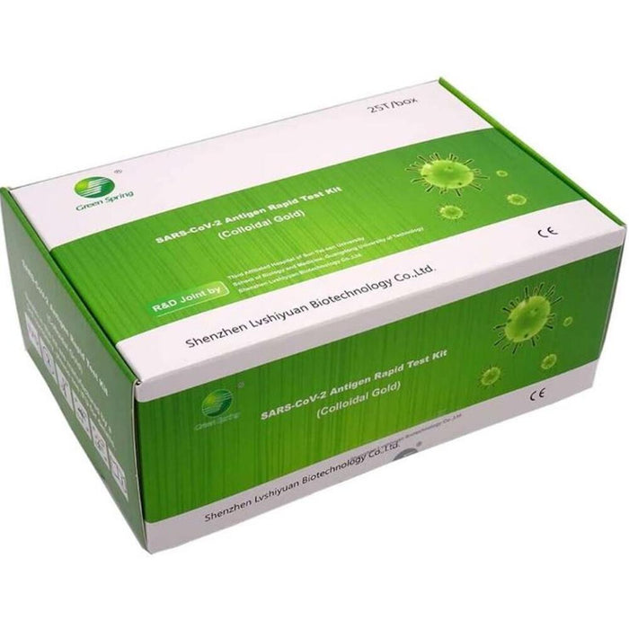 Green Spring SARS-CoV-2 Antigen Schnelltest (Kolloidales Gold) 4 in 1 (Speichel Lolly, Nasal, Nase, Rachen & Rachen) - 25 Stück / Box ab 0,40 Euro/Test