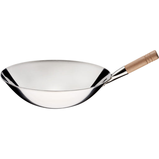 Poêle wok en acier inoxydable poli, longueur du manche 185 mm